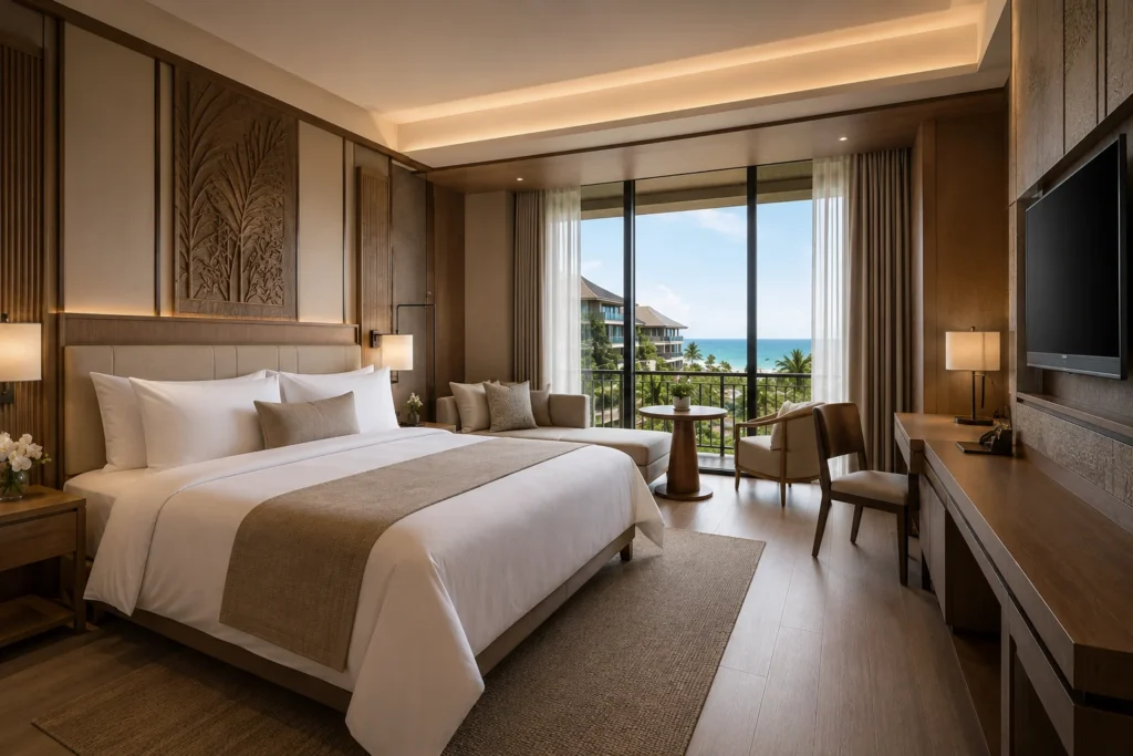Luxury hotel room designed by hotel furniture manufacturers in Indonesia