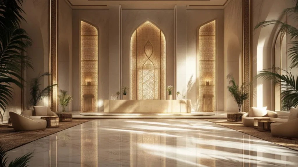 Luxury hotel lobby by hotel interior design companies in Saudi Arabia