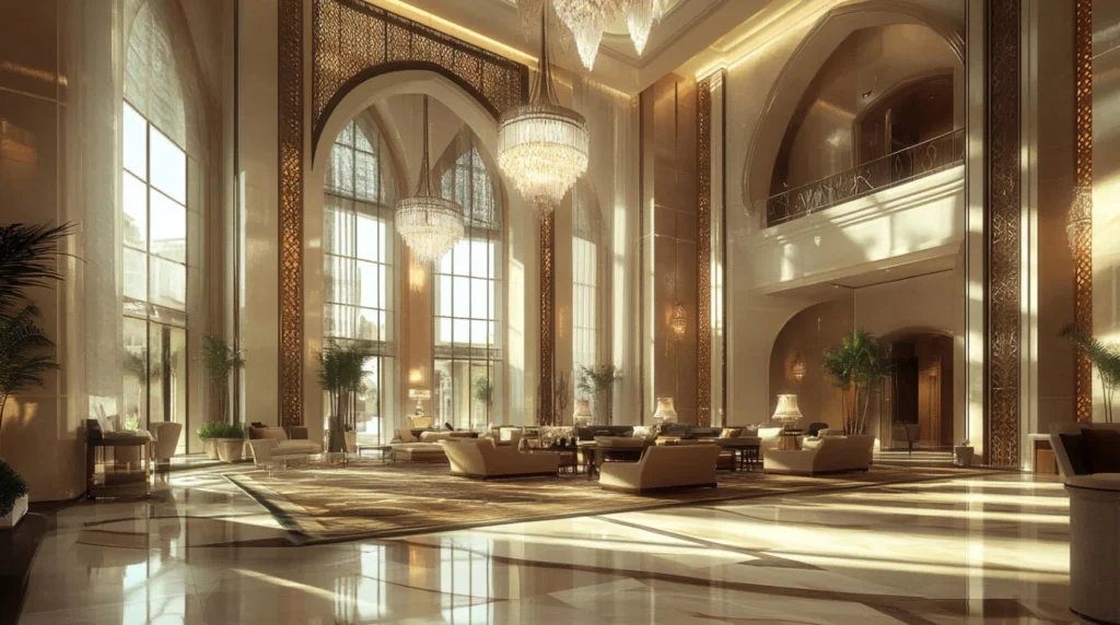 Luxury hotel lobby by top hotel interior design companies in the UAE