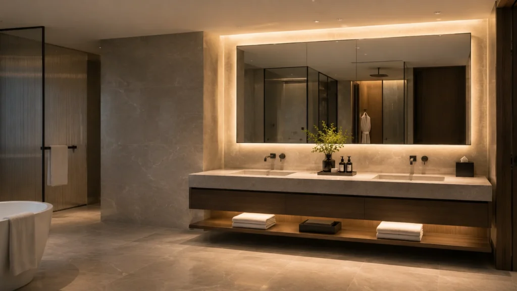Luxury hotel bathroom vanity design for bathroom vanity manufacturers serving Saudi Arabia hotel projects