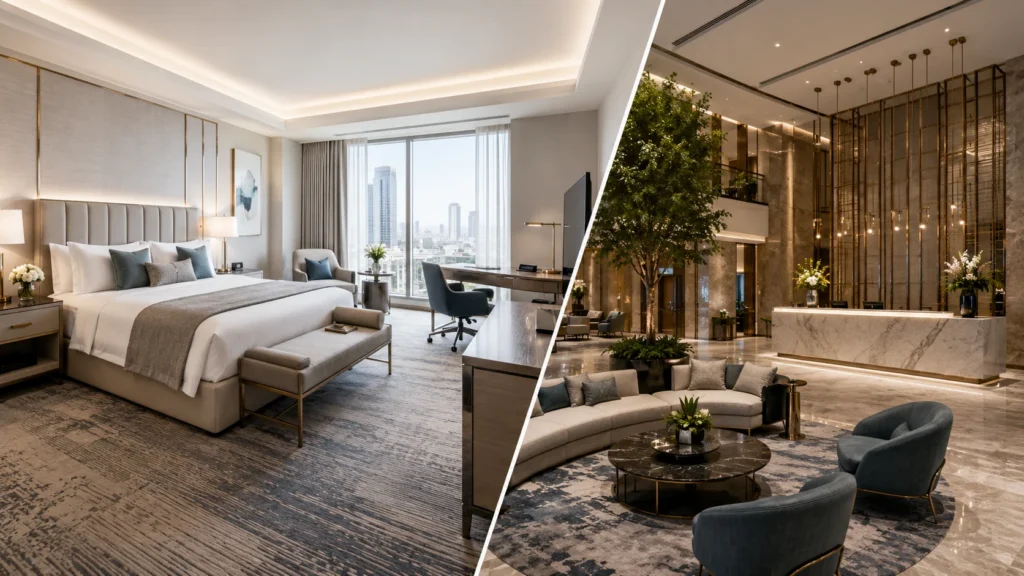 commercial hotel furniture for guest rooms and public areas