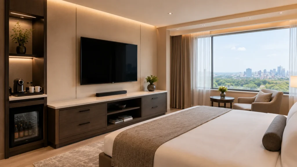 hotel TV cabinet design for modern hotel guest room