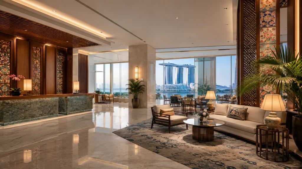 Luxury Singapore hotel lobby representing leading hotel refurbishment companies