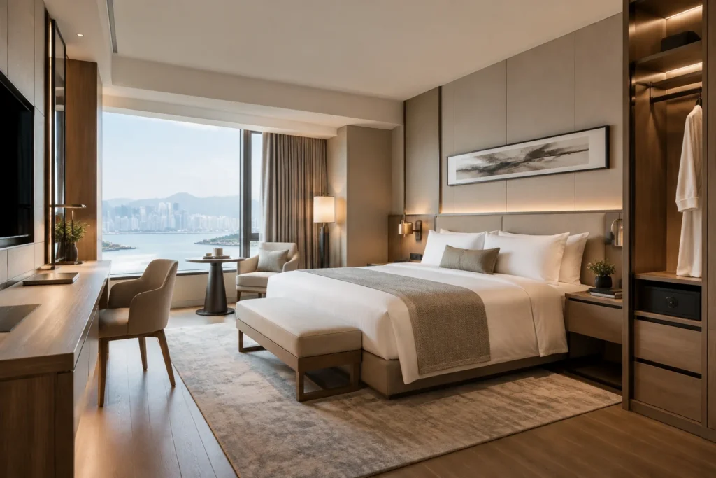 Custom hotel furniture solution for luxury guestroom design and hospitality projects